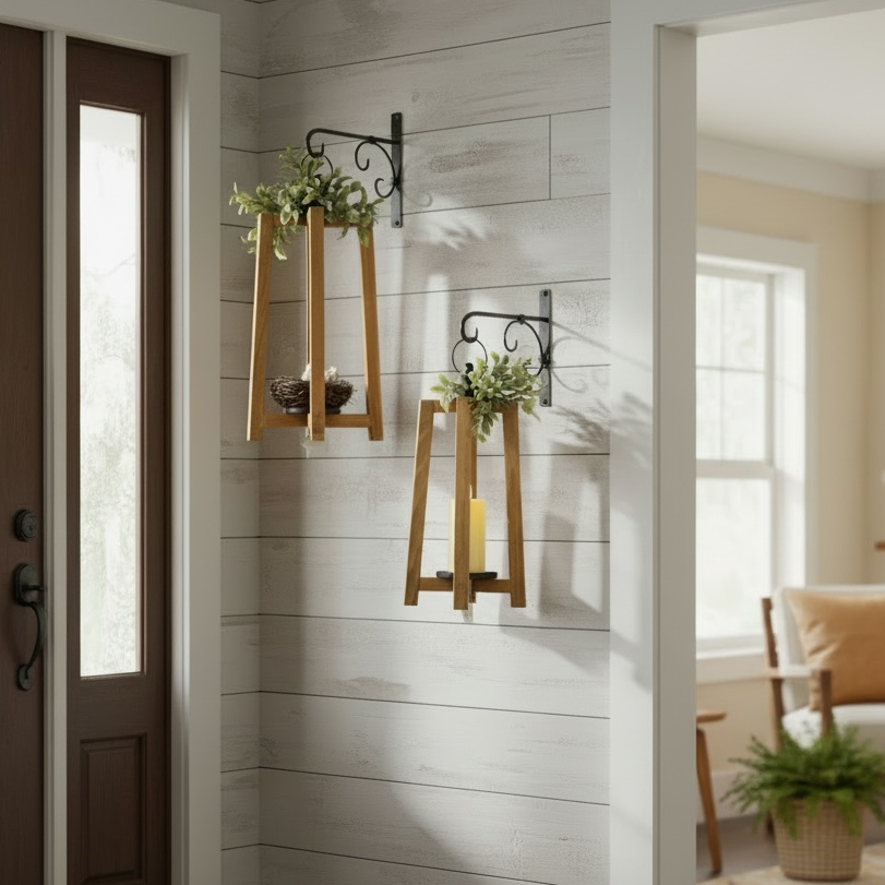 Brown rustic open lantern (Pair)