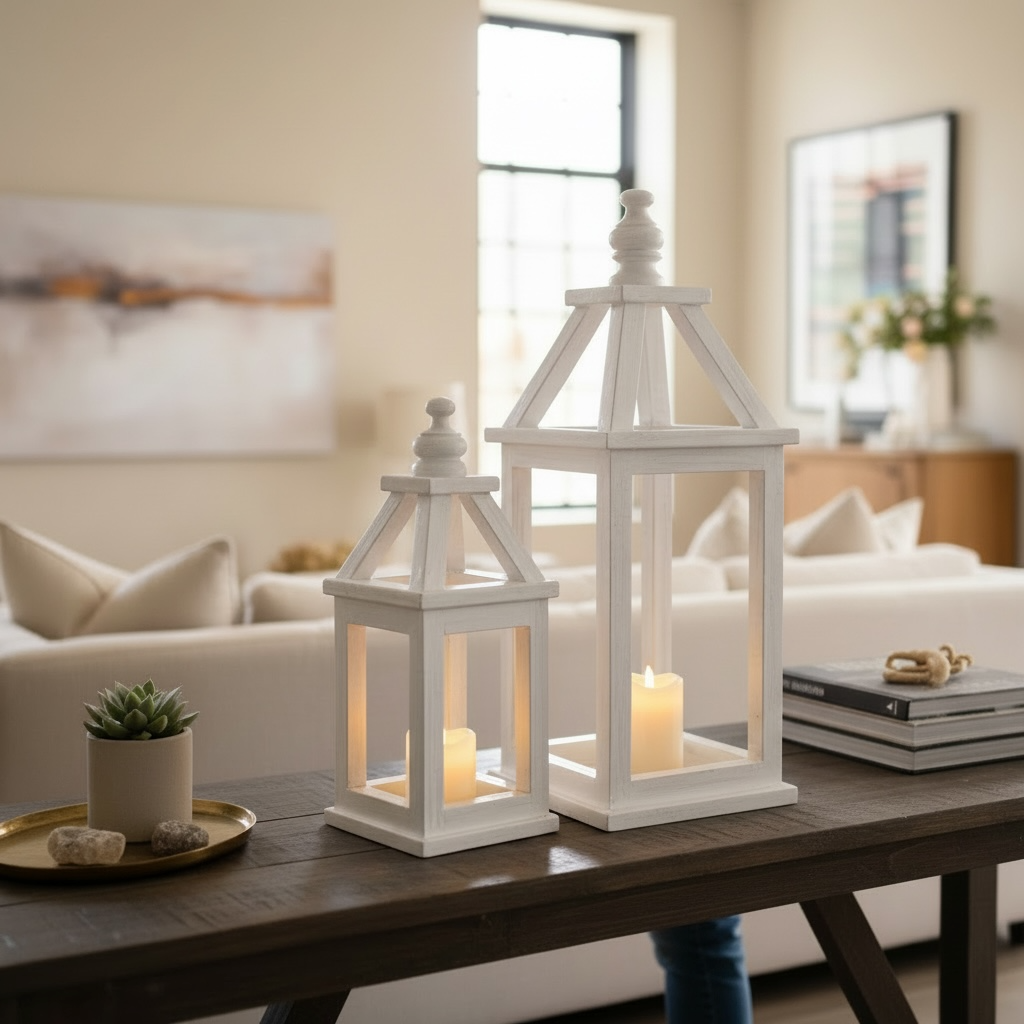 White Wooden open lantern pair