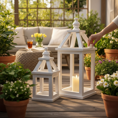 White Wooden open lantern pair