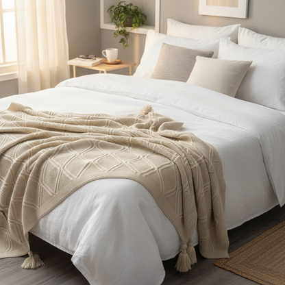 Beige knitted Throws