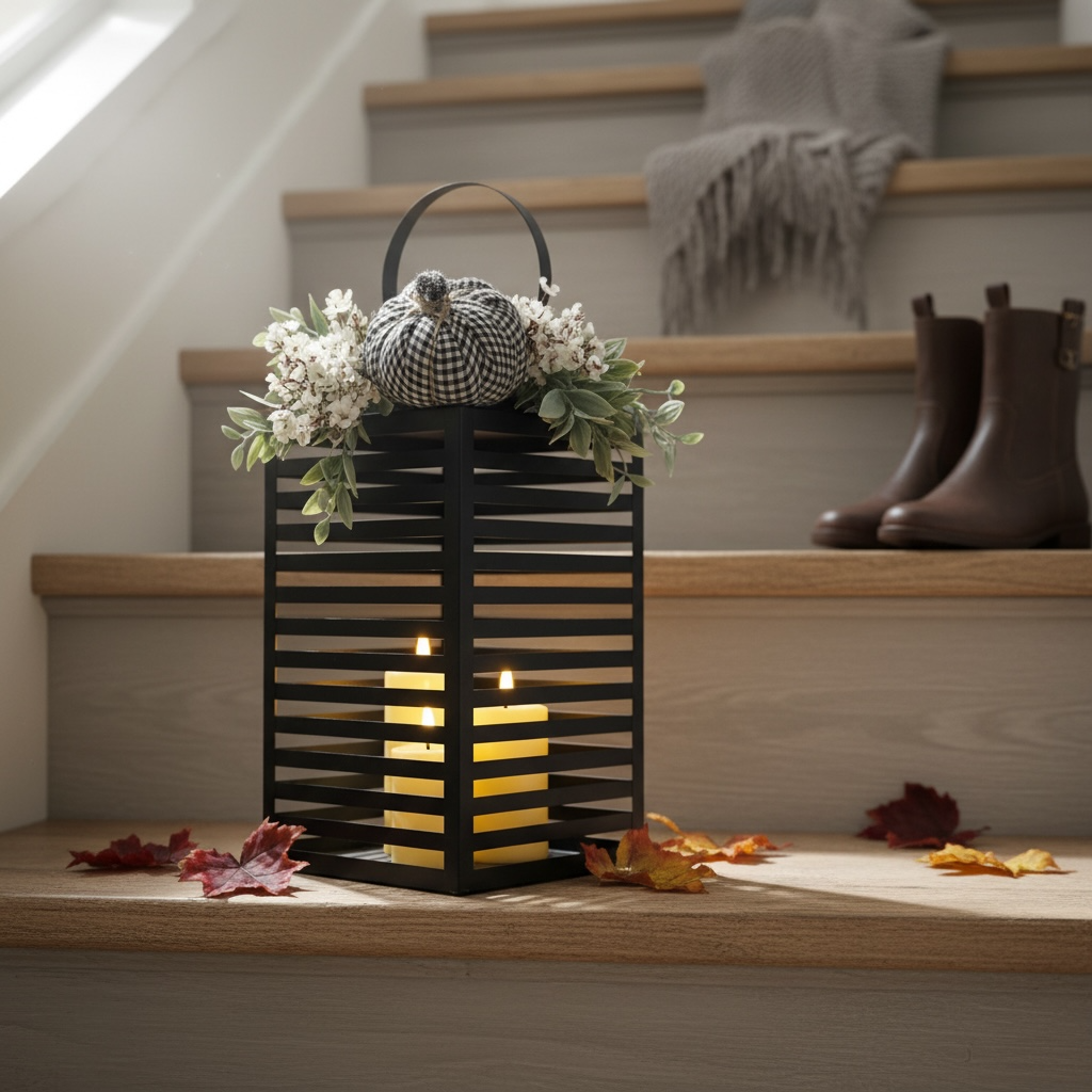 Pumpkin open lantern with LED candles