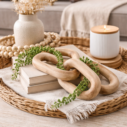 Wooden Link Chain with Green Vine