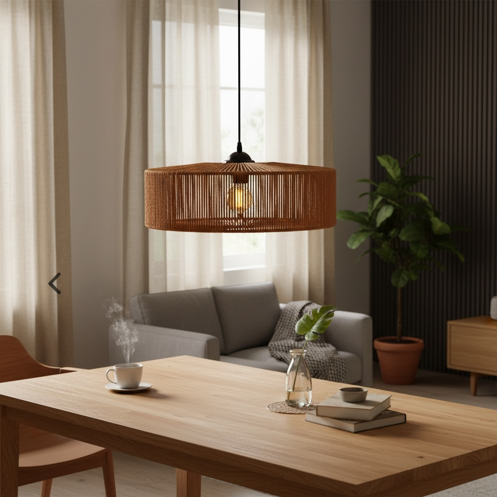 Round Woven Drum Lamp