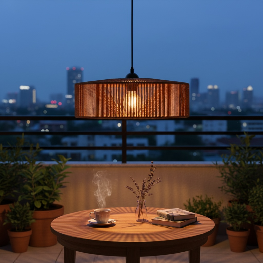Round Woven Drum Lamp