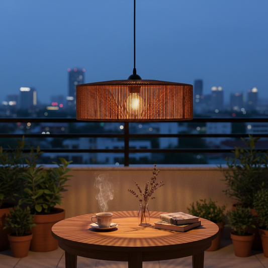 Round Woven Drum Lamp