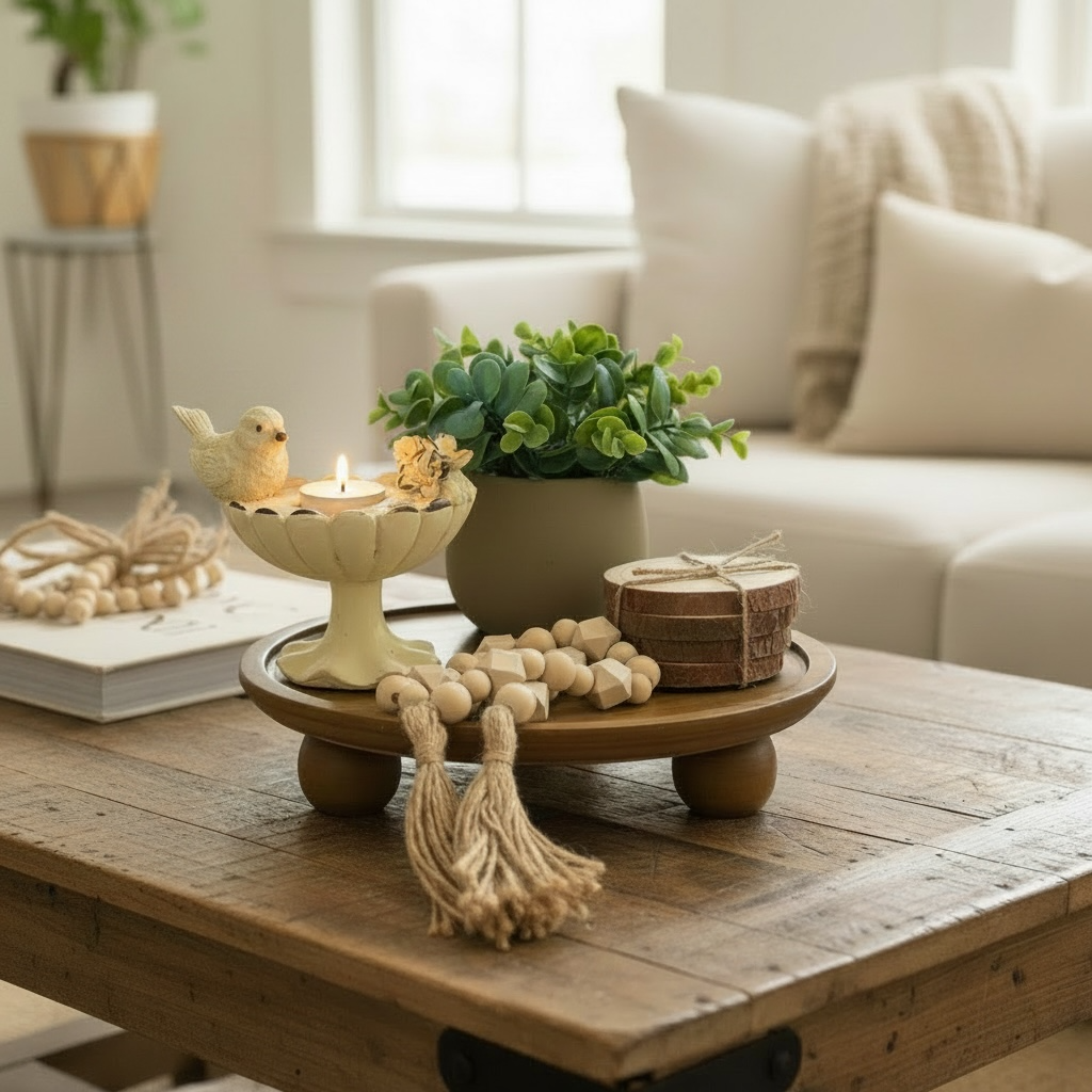 Rustic Charm Coffee Table Tray Arrangement