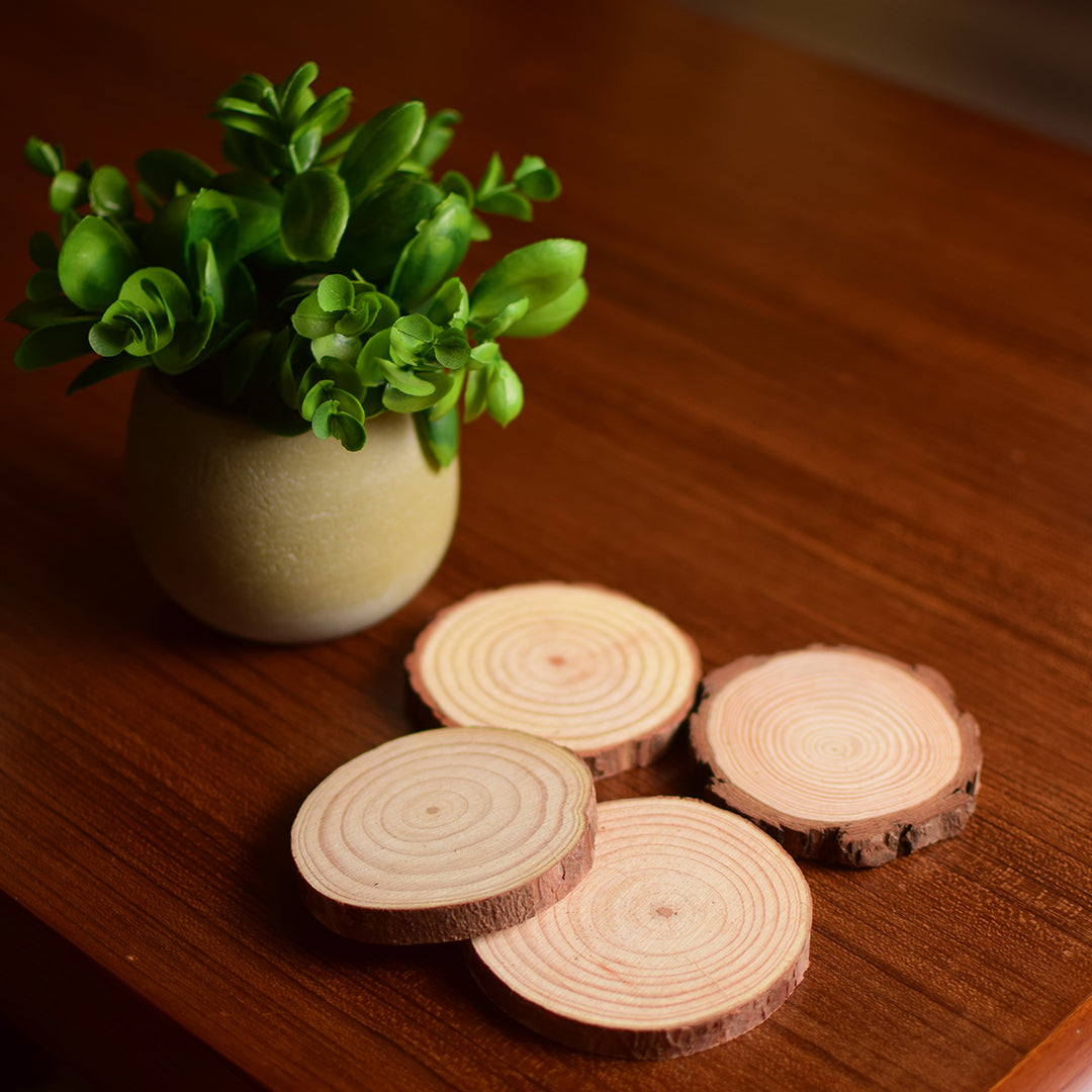 Wooden log coaster set of 4