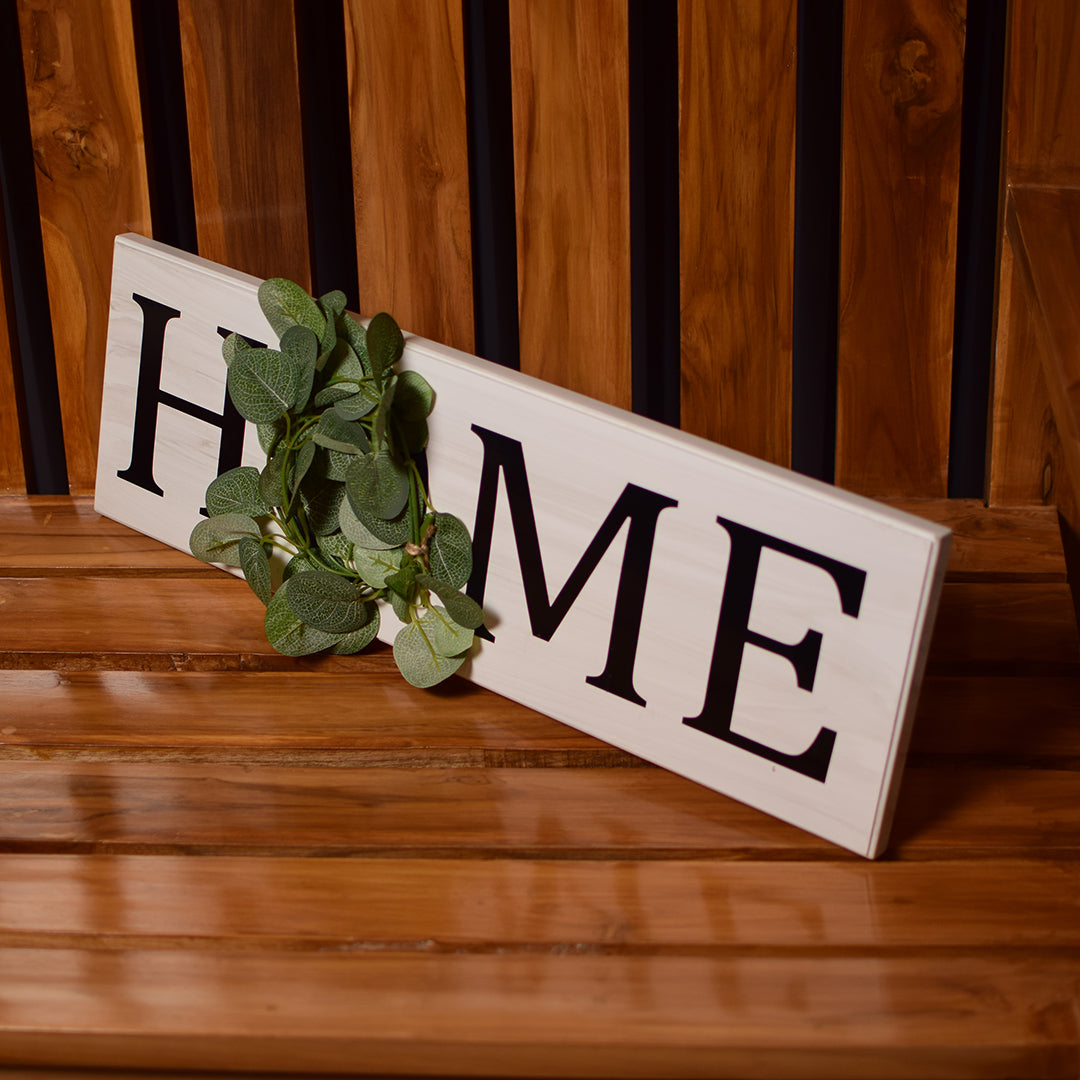Home sign with eucalyptus wreath