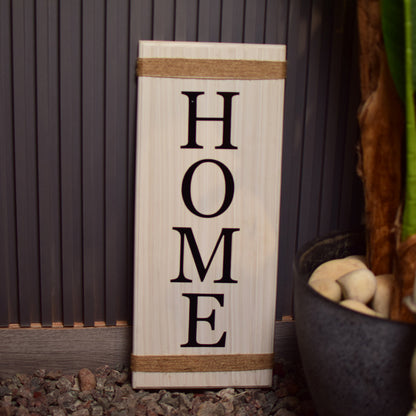 Home sign with jute wrap