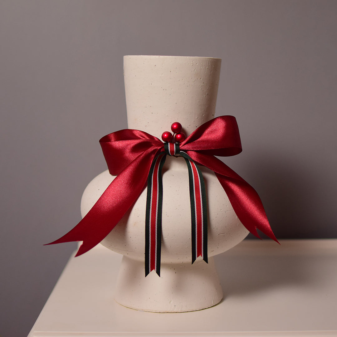 Modern Sculptural Vase with Christmas Ribbon