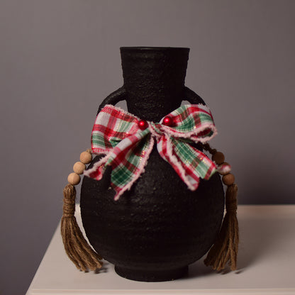Festive Matte Black Ceramic Vase with Handles