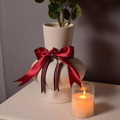 Modern Sculptural Vase with Christmas Ribbon