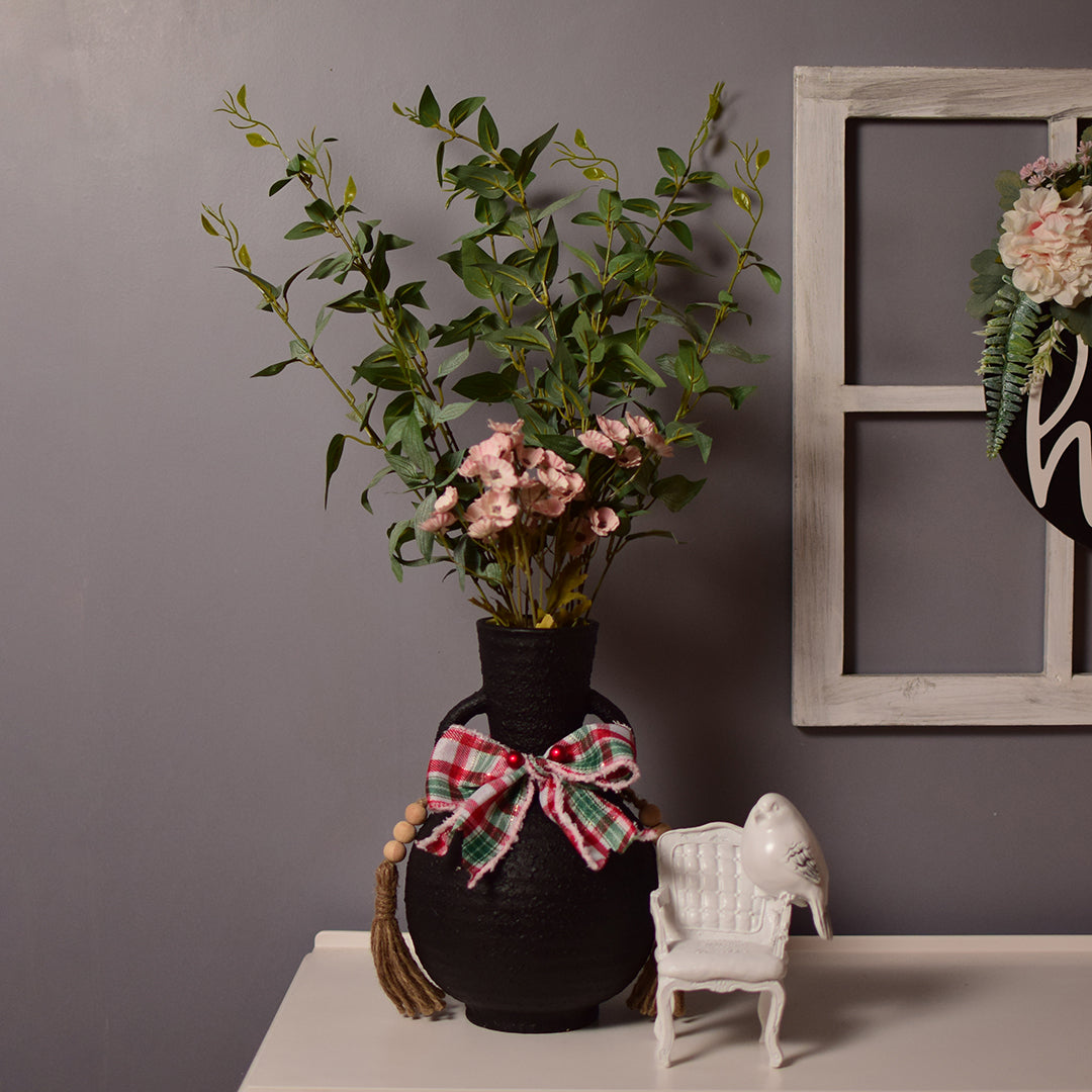 Festive Matte Black Ceramic Vase with Handles